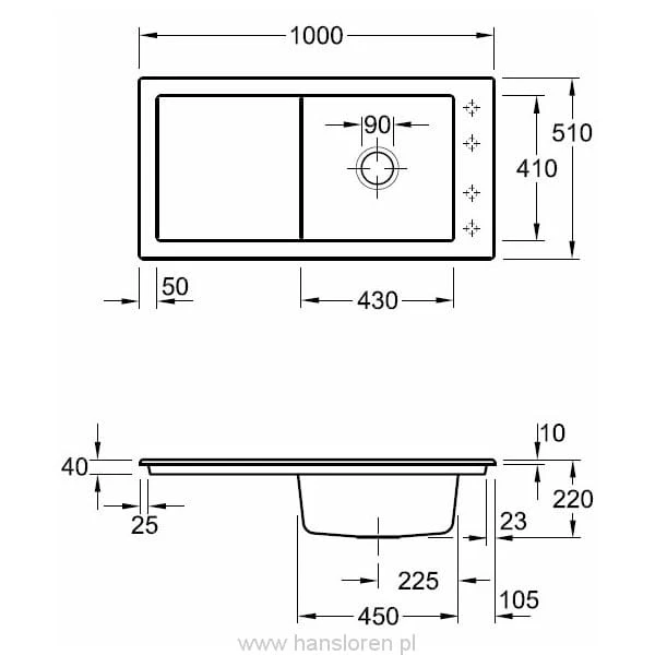 Timeline 60 Classicline V&B zlewozmywak ceramiczny 510x1000 korek manualny graphite - 679001I4