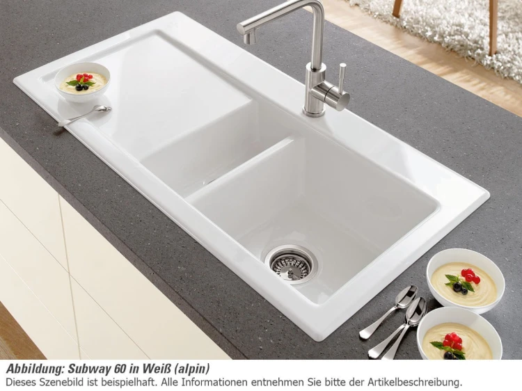 Subway 60 Classicline zlewozmywak ceramiczny V&B 510x1000 korek manualny lewy ivory (mat) – 677001FU