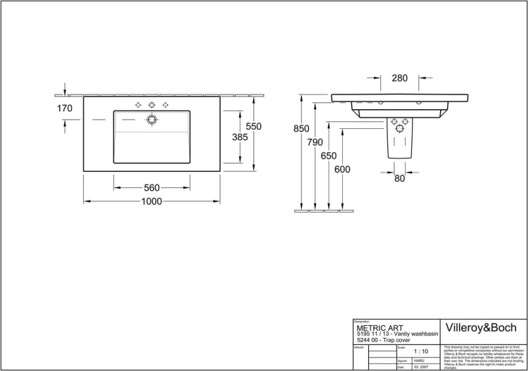 Metric Art V&B umywalka ceramiczna 530x1000 white alpin ceramicplus - 5195 11 R1