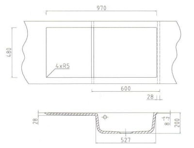 Mera 100 SL F SystemCeram zlewozmywak ceramiczny 510x1000 na równi z blatem