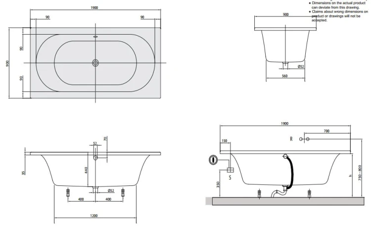 Loop&Friends Square Duo Villeroy&Boch wanna prostokątna 190x90 - UBA199LFO2V