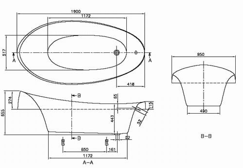 Aveo Villeroy & Boch wanna owalna do zabudowy 190x95 cm Quaryl - UBQ194AVE7V-01