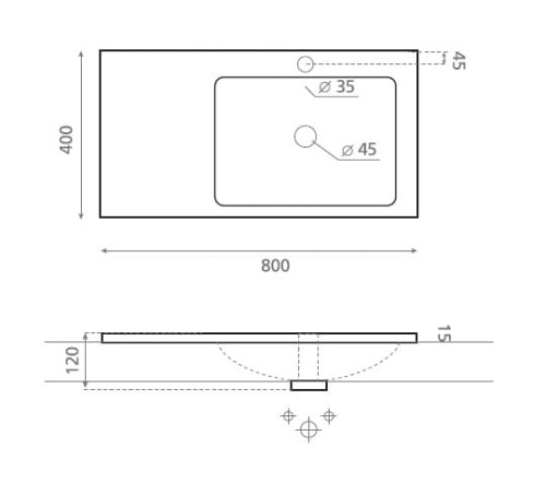 Montecarlo B Bathco umywalka dolomitowa blatowa 800x400x120 - 0537