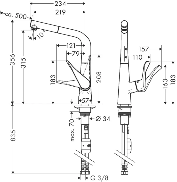Metris Hansgrohe jednouchwytowa bateria kuchenna z wyciąganą wylewką DN15 chrom - 14821000