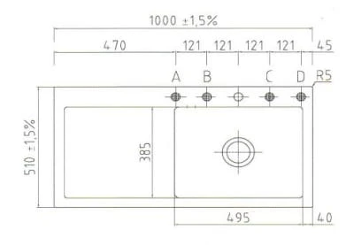 Mera 100 SL F SystemCeram zlewozmywak ceramiczny 510x1000 na równi z blatem