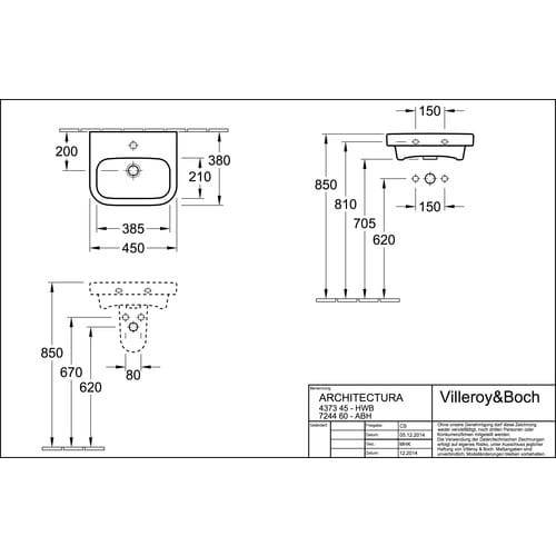 Architectura V&B umywalka mała prostokątna 450x380mm weiss alpin - 43734501