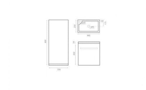 Niza Bathco zestaw umywalka 440x250x470 szafka lustro biały - 9901BL