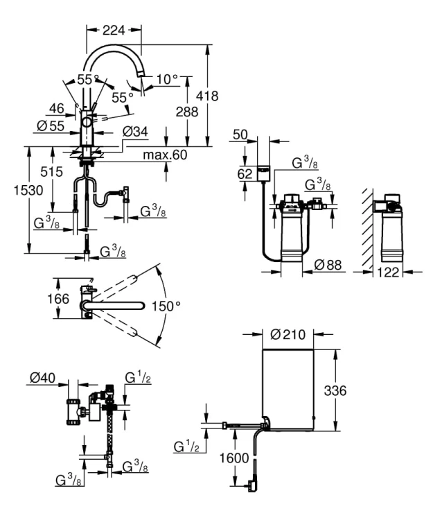 Red Duo Grohe bateria kuchenna z boilerem 4 litry supersteel - 30083 DC1