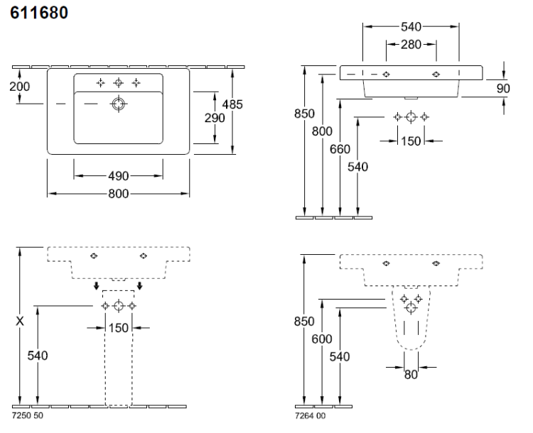 Omnia Architectura V&B umywalka meblowa z otworem 80x485 white alpin - 6116 80