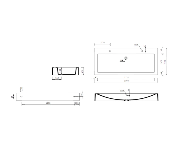 Ceto Marmorin umywalka nablatowa kompozytowa 130 Duracoat® - P_U_015_04_1300