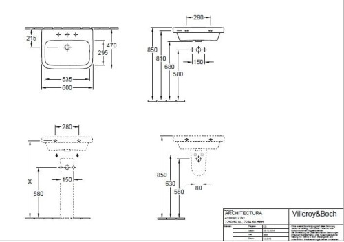 Architectura V&B umywalka prostokątna 600x470mm white alpin Ceramicplus – 4188 6G R1
