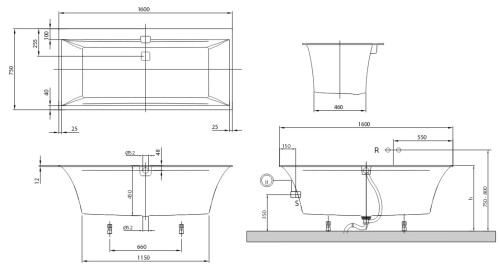 Squaro Edge 12 Villeroy&Boch wanna prostokątna quaryl 1600x750 biała - UBQ160SQE2DV-01