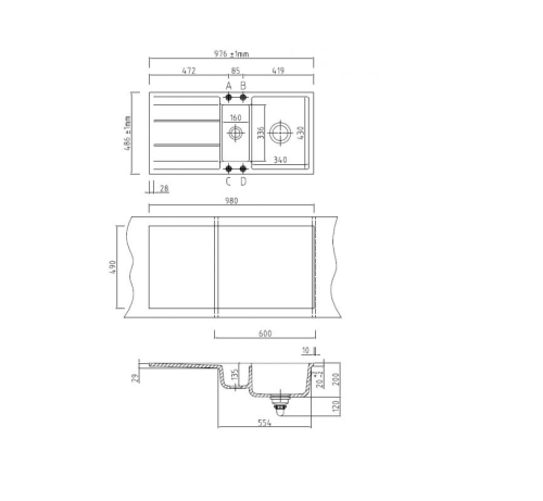 Genea 100 F Systemceram zlew ceramiczny 486x976 na równi z blatem - 559201