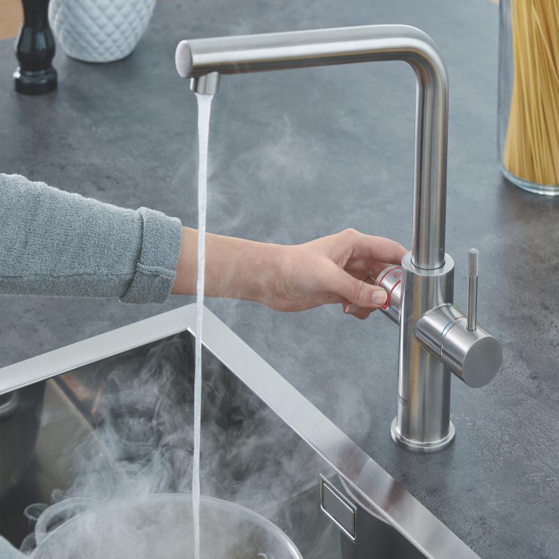 Red New Duo Grohe bateria kuchenna z boilerem 4 litry supersteel - 30327 DC1