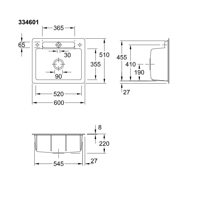 Siluet 60 S V&B TitanCeram zlewozmywak ceramiczny KM 510x600 chromit - 334601J0