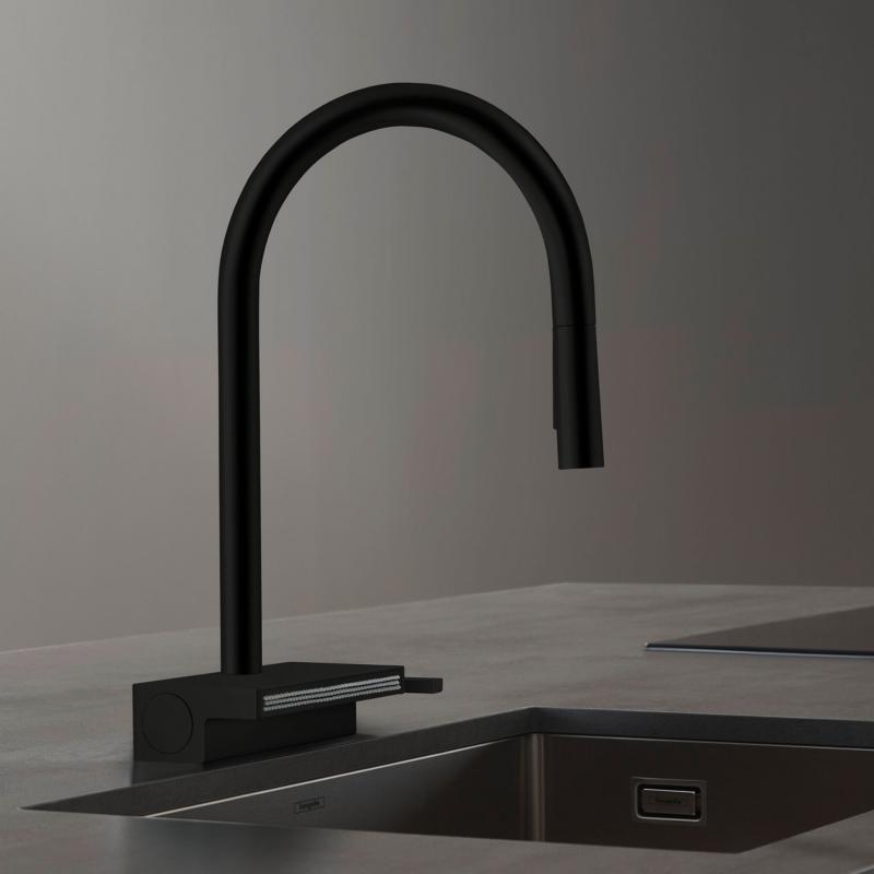 Aquno_Select_M81_Hansgrohe_bateria_kuchenna_z_wyciąganą_wylewką_sBox_czarny_mat_73831670_1