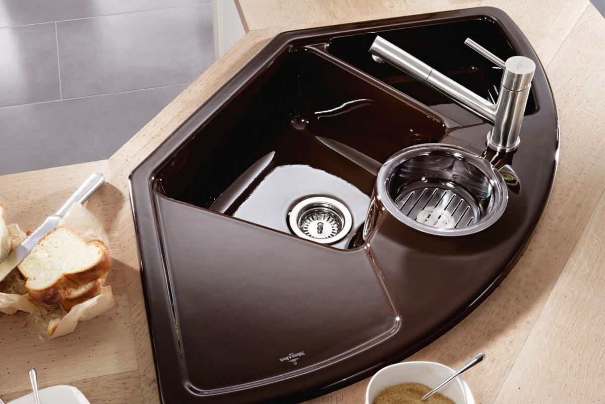 Solo Corner Classicline V&B zlewozmywak ceramiczny narożny 600x1075mm korek manualny