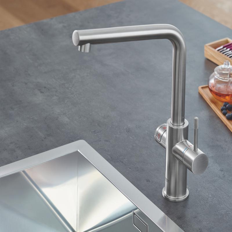 Red New Duo Grohe bateria kuchenna z boilerem 4 litry supersteel - 30327 DC1