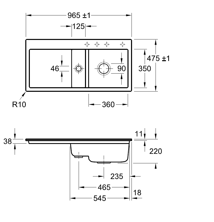 Subway 60 Flat Premiumline zlew ceramiczny V&B 475x965 KA prawy chromit (połysk) - 6712 2F J0