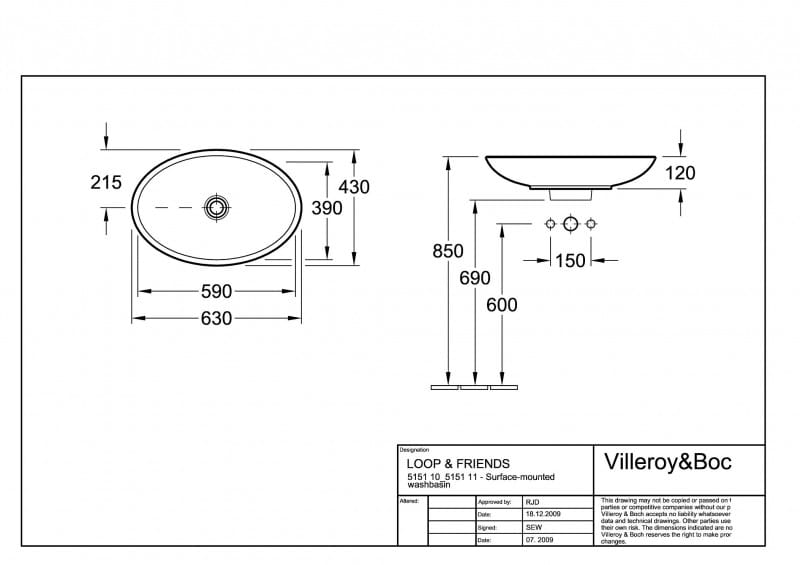 Loop&Friends V&B umywalka ceramiczna 630x430 bez przelewu - 5151 11 R1