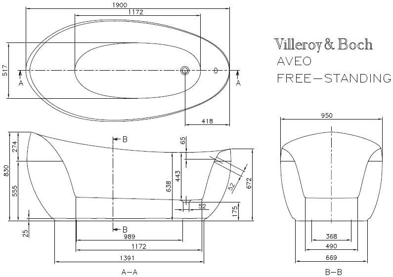 Aveo New Generation Villeroy & Boch wanna owalna 190 x 95 cm Quaryl - UBQ194AVE9T1V