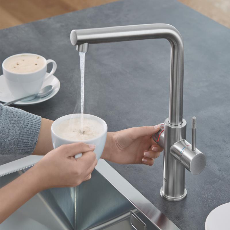 Red New Duo Grohe bateria kuchenna z boilerem 4 litry supersteel - 30327 DC1