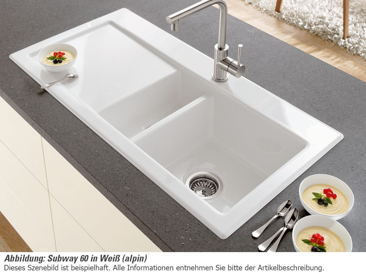 Subway 60 Classicline zlewozmywak ceramiczny V&B 510x1000 korek manualny lewy ivory (mat) – 677001FU