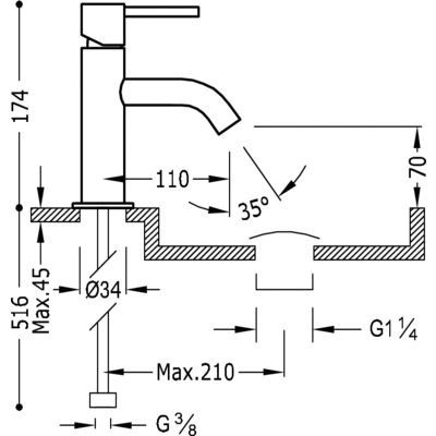 Study-Tres bateria umywalkowa 174 dźwignia z korkiem automatycznym chrom - 26290301D