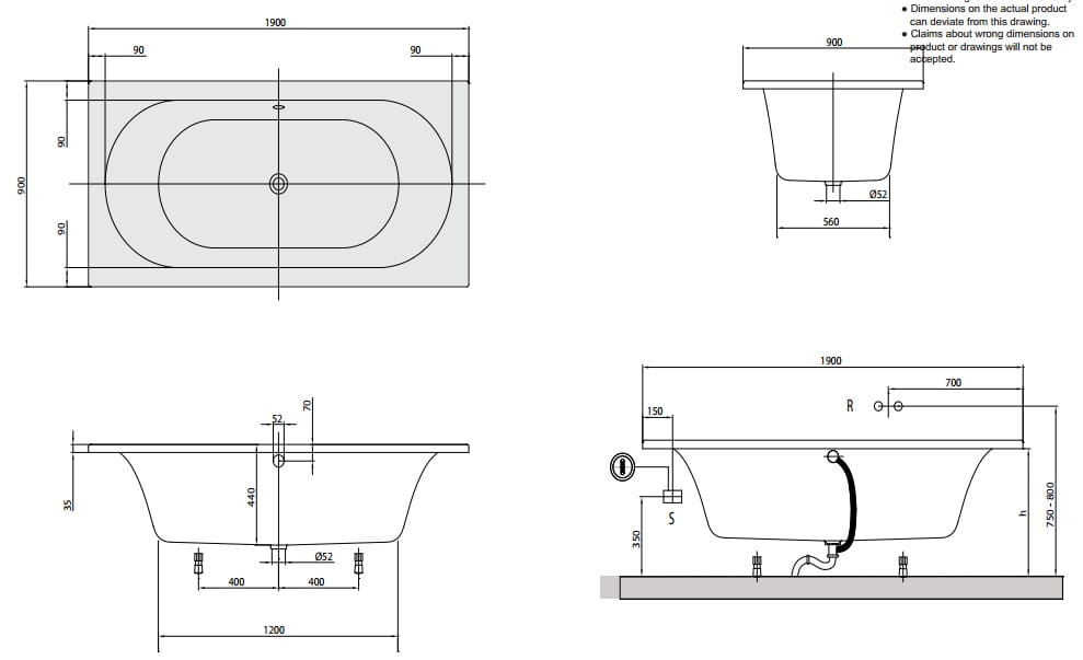 Loop&Friends Square Duo Villeroy&Boch wanna prostokątna 190x90 - UBA199LFO2V