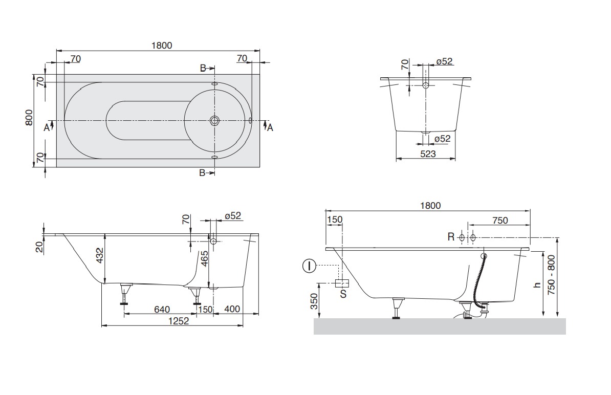 Libra V&B Wanna prostokątna 1800x800 mm white alpin – UBQ180LIB2V-01
