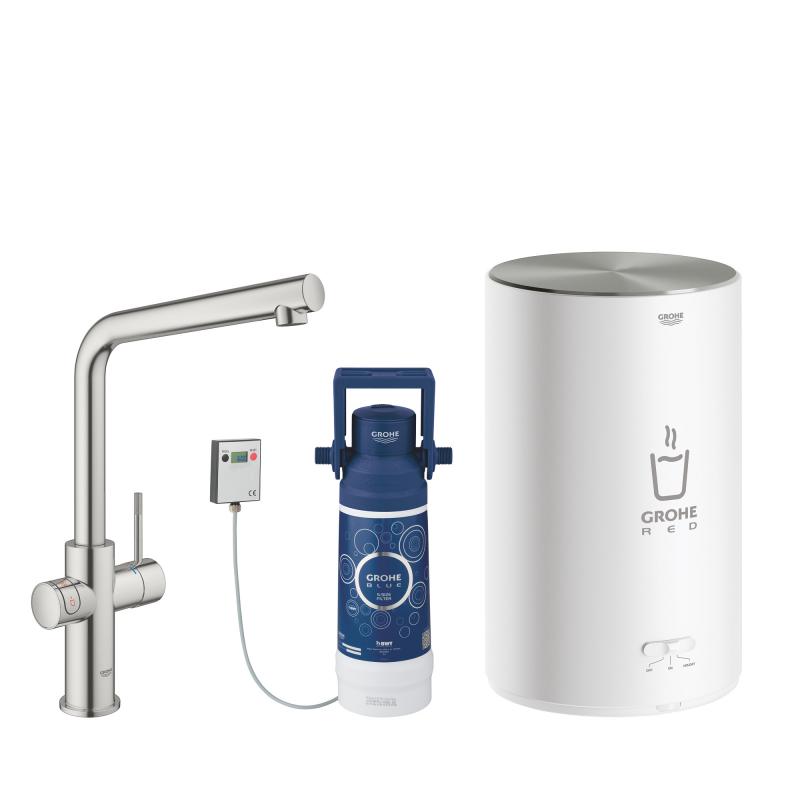 Red New Duo Grohe bateria kuchenna z boilerem 4 litry supersteel - 30327 DC1