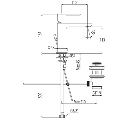 Loft-Tres bateria umywalkowa z przedłużką chrom – 200.103.01