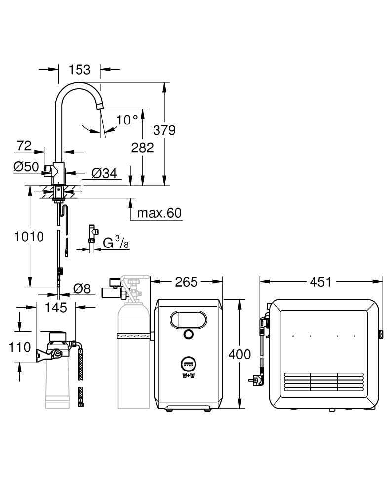 GROHE Blue® Mono Chilled and Sparkling bateria kuchenna supersteel - 31302DC2