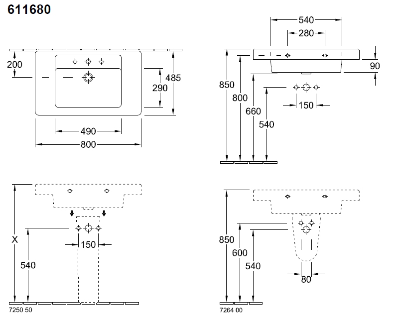 Omnia Architectura V&B umywalka meblowa z otworem 80x485 white alpin - 6116 80