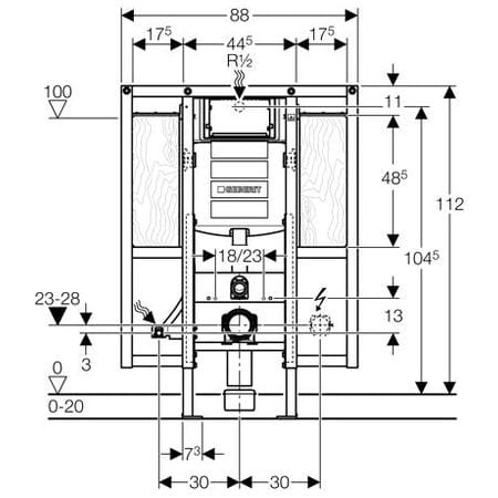 Duofix GEBERIT element montażowy do WC dla niepełnosprawnych specjalny UP320 Sigma H112 - 111.375.00.5
